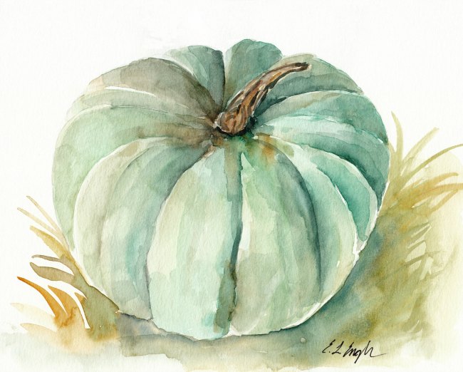 green pumpkin watercolor painting