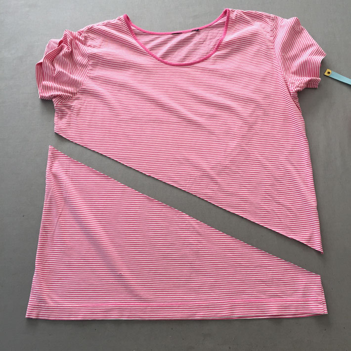 cut the t-shirt on the diagonal