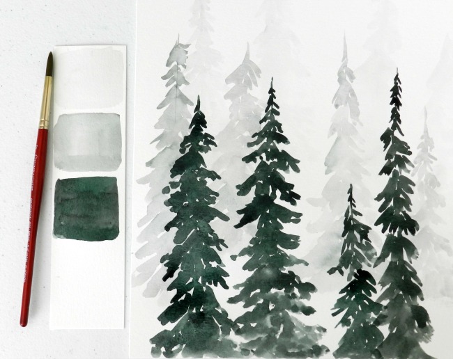 watercolor pine tree forest