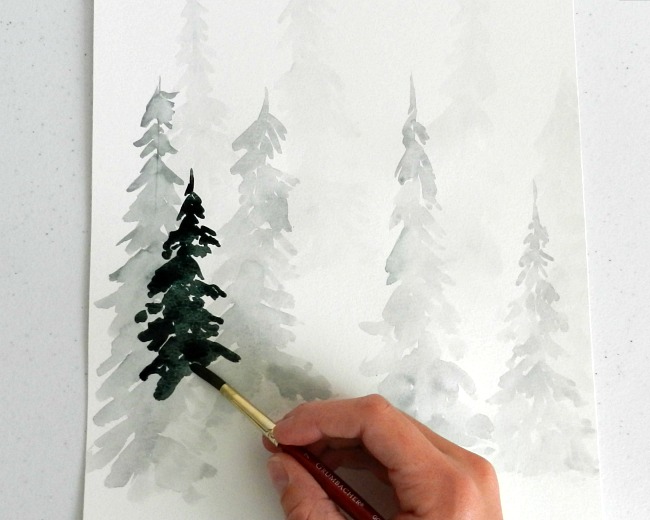 Winter Forest Layered Watercolor