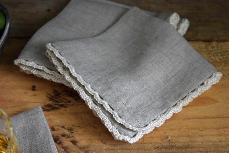 linen cocktail napkins with crochet trim