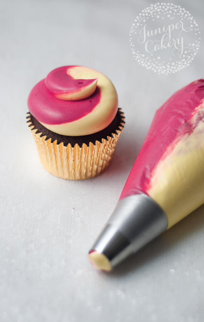 Swirled Two-Color Buttercream on a Cupcake