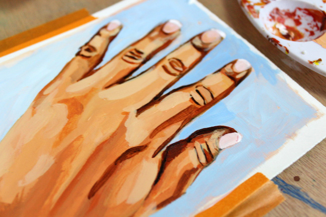 painting highlights on hands in acrylic