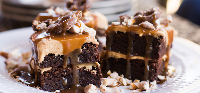 Double-Decker Peanut Butter and Caramel Brownies