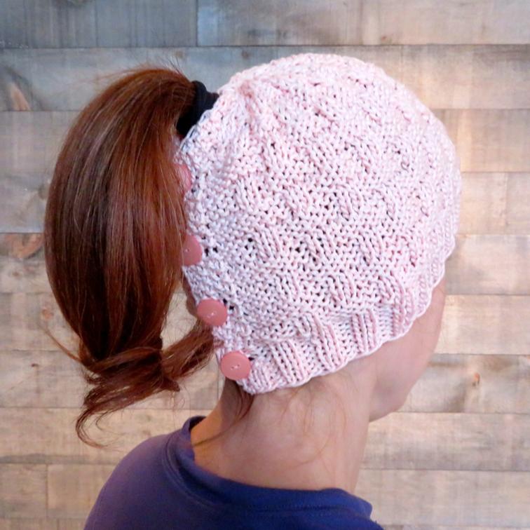 Basketweave Ponytail Hat Knitting Pattern