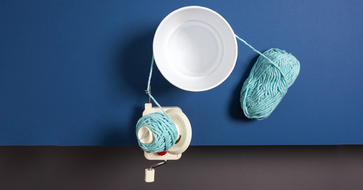 #CraftSavvy Tip No. 10: When winding slippery yarns, add another point of tension between the swift and the ballwinder. It'll keep your ball tight and stable!