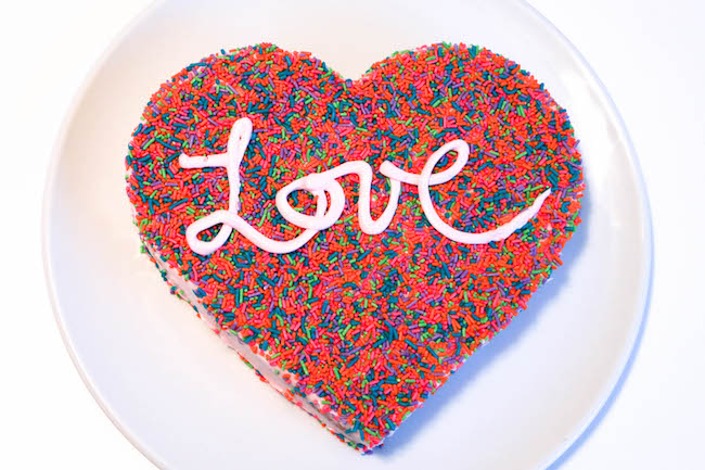 Sprinkle Coated Heart Cake