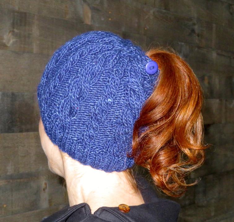 Double Cable Ponytail Hat Knitting Pattern