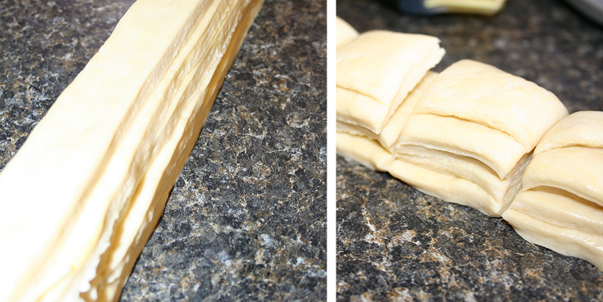 Stacked and cut fantan dough