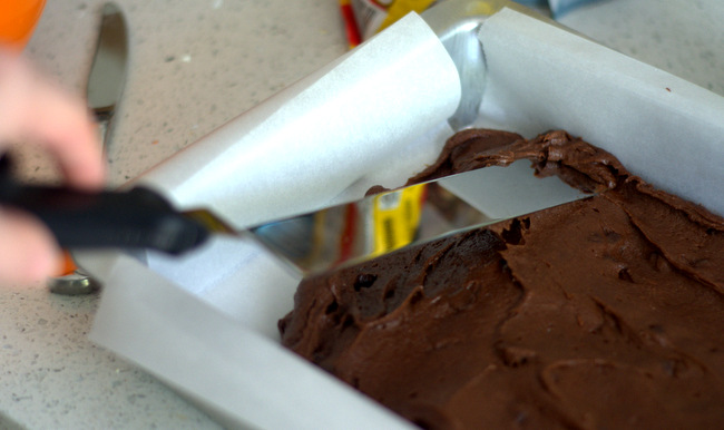 Spreading Brownie Batter in a Baking Pan