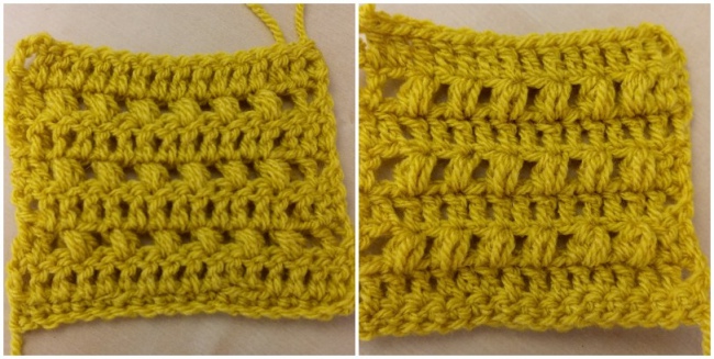 Crochet puff stitch tutorial swatch two front and back