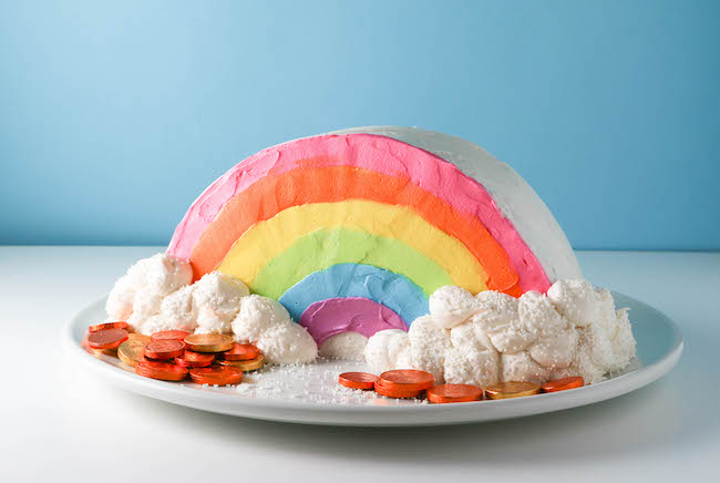 Rainbow Cake with Gold Coins