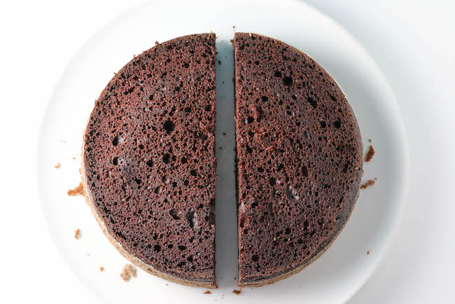 Round Chocolate Cake Cut in Half