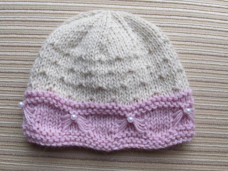 Baby Hat with Butterfly Stitch Trim Knitting Pattern