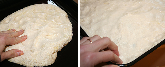 Dough pressed into pan