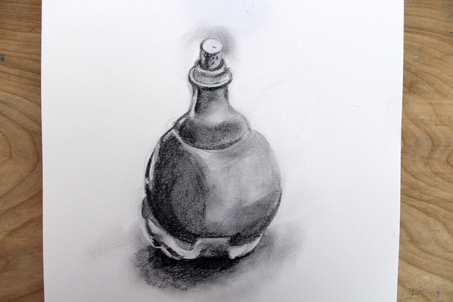bottle drawn with blended pencil
