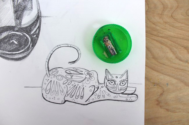 cat drawn with decorative lines