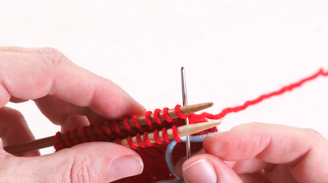 Kitchener Stitch Step 2: Knitwise on the Back Needle