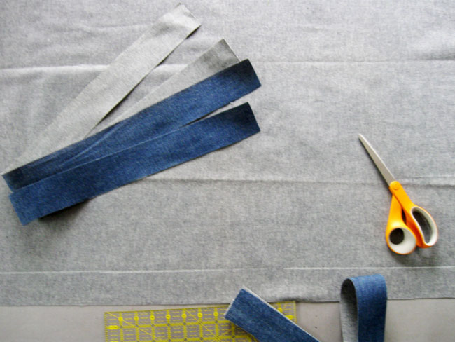 Step 1 cut 4 strips of fabric