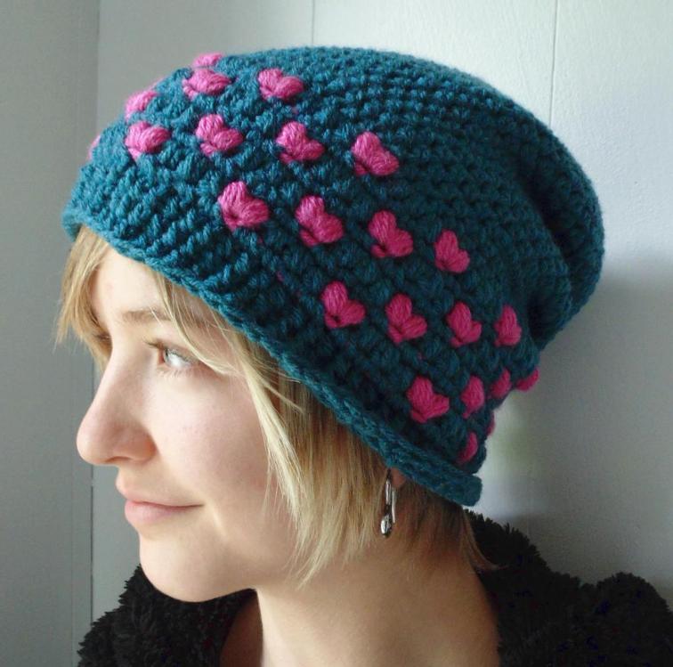 Candy Hearts Slouchy Hat Crochet Pattern