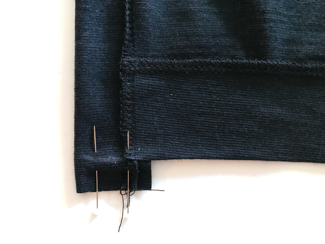 Sewing band on cardigan