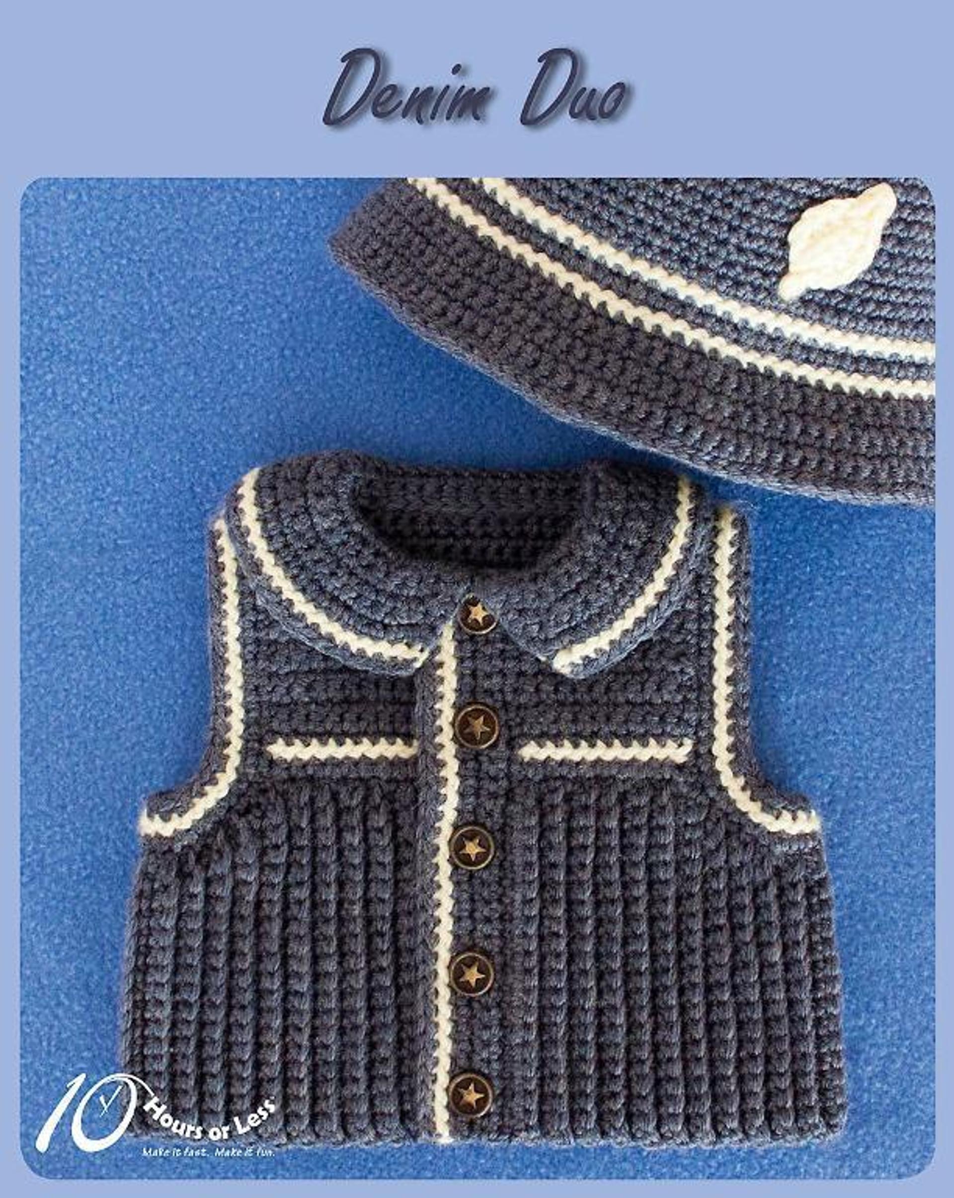 denim baby vest and hat crochet pattern