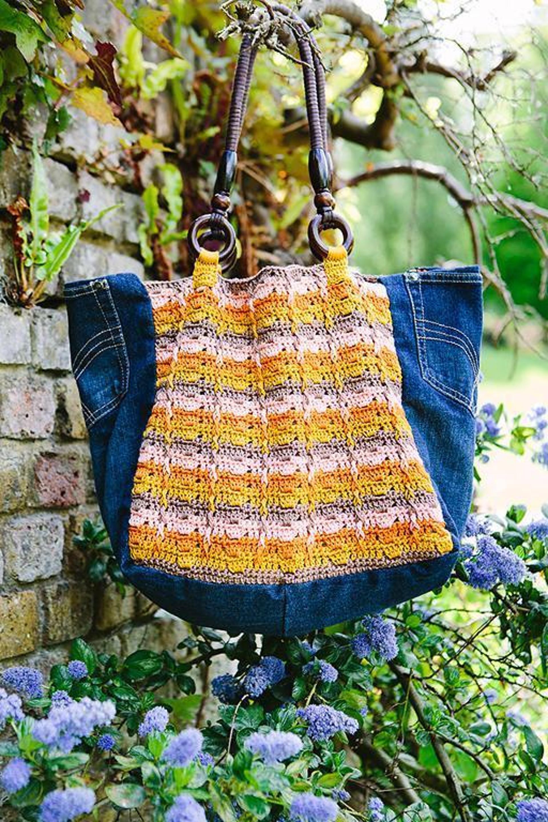 upcycled denim and crochet tote