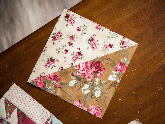 Half Square Triangle Made in Rosemoor Fabric