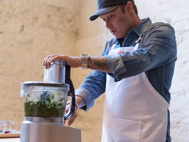 Shaun O'Neal Making Chimichurri Sauce in a Food Processor