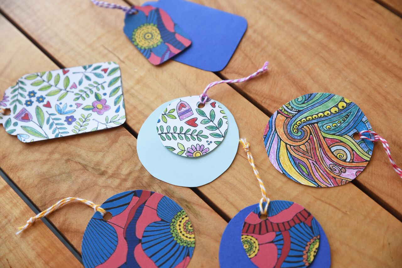 handmade coloring page gift tags