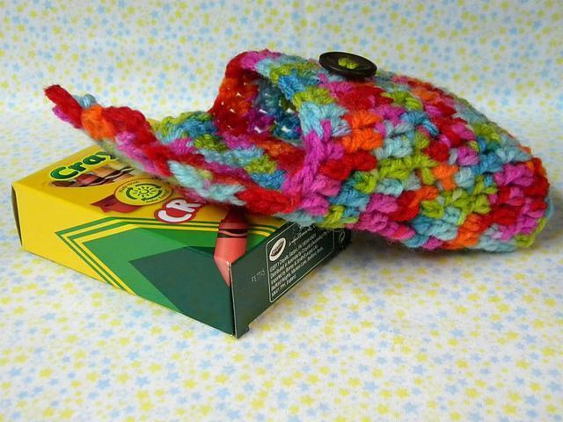 crayon box crochet cozy