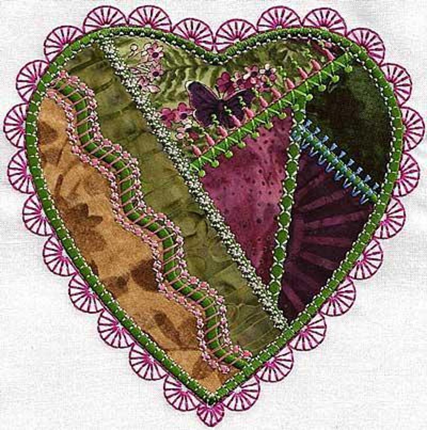 Crazy quilt machine embroidery.