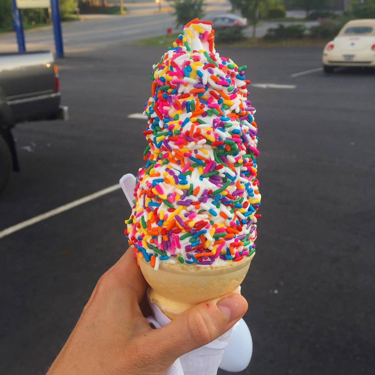 Soft ice cream with rainbow sprinkles