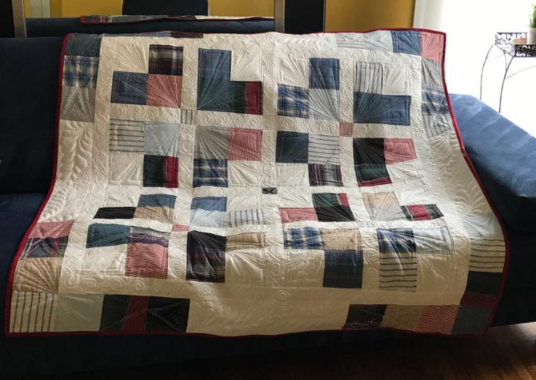 Town Square Quilt Made With Shirt Fabric