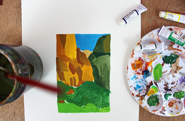 Painting with gouache paint, first step