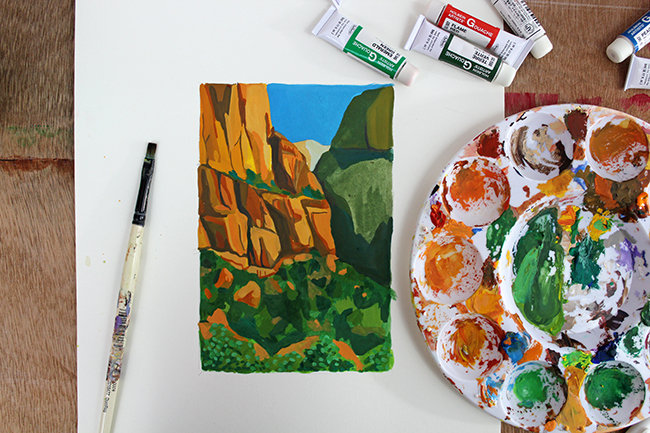 Gouache painting of a landscape complete
