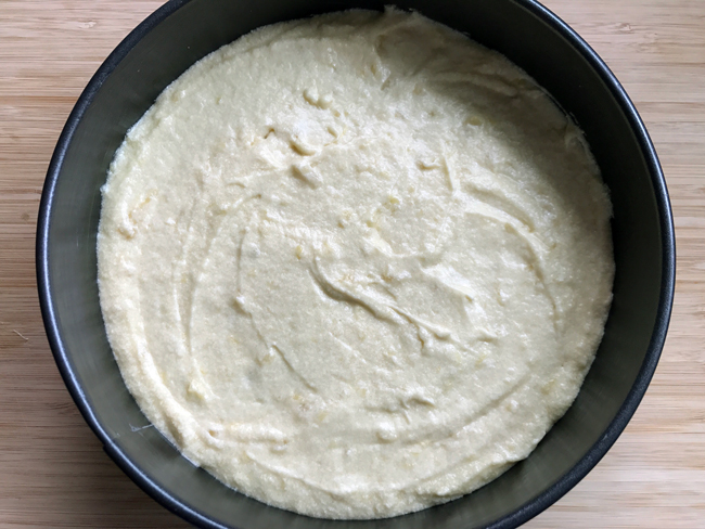 pineapple pound cake batter in springform pan