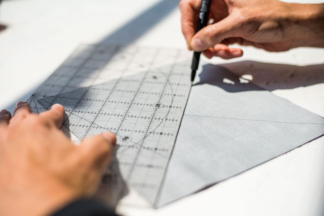 Drawing Diagonal Line on Fabric Square