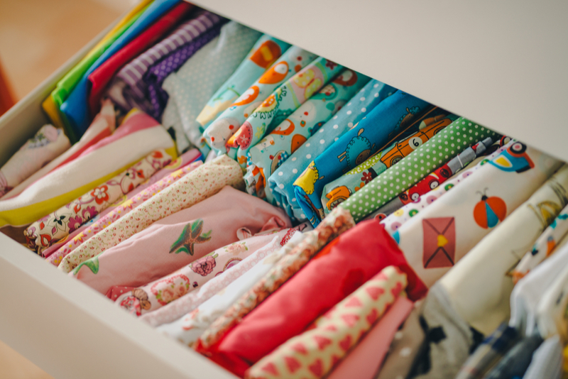 Quilting Fabric ORganized in Drawer