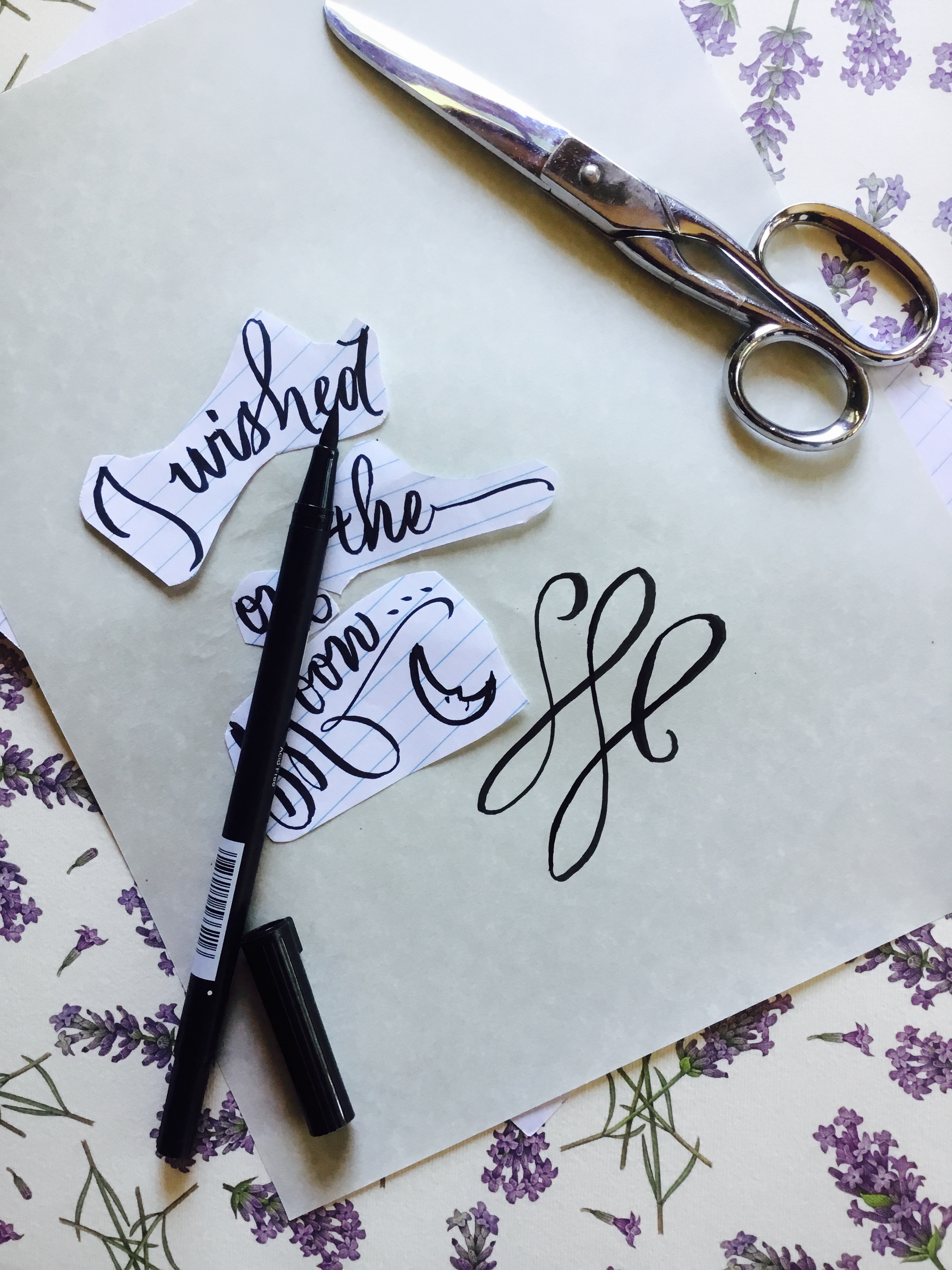 cut up calligraphy words and flourish