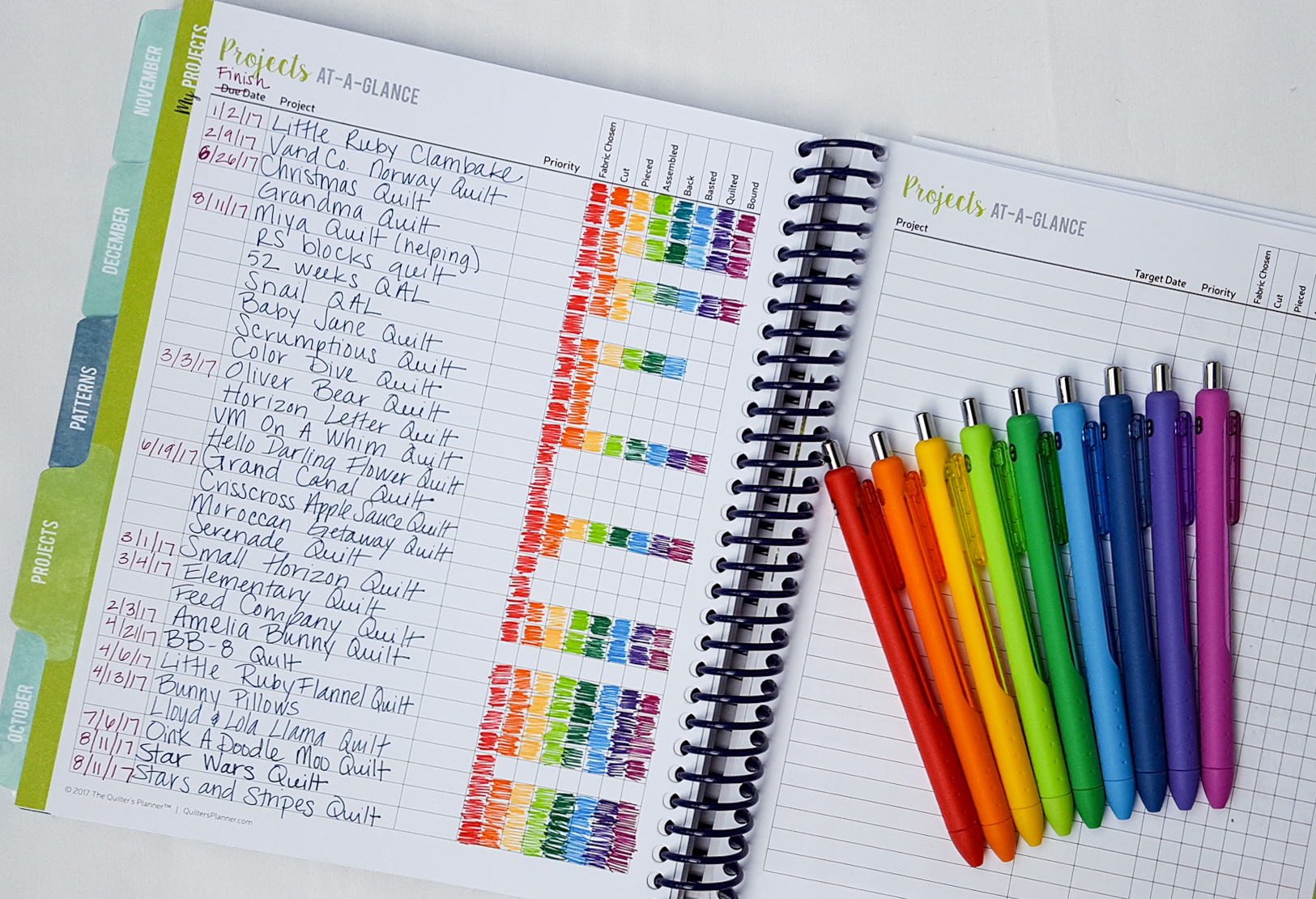 Quilter's Planner Color Coded