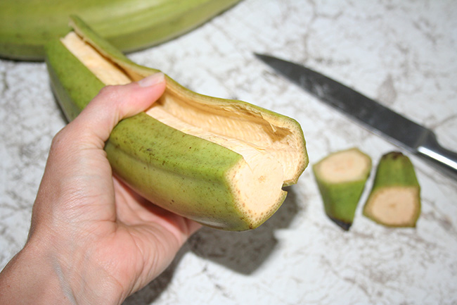 Slice open the plantain