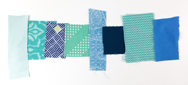 Testing out blue scraps for a quilt binding.