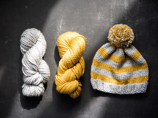 Yellow and Gray Striped Knit Hat