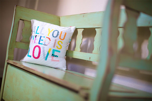 All You Need is Love Envelope Pillow, Fabric from the Letters Capsule, by Art Gallery Fabrics
