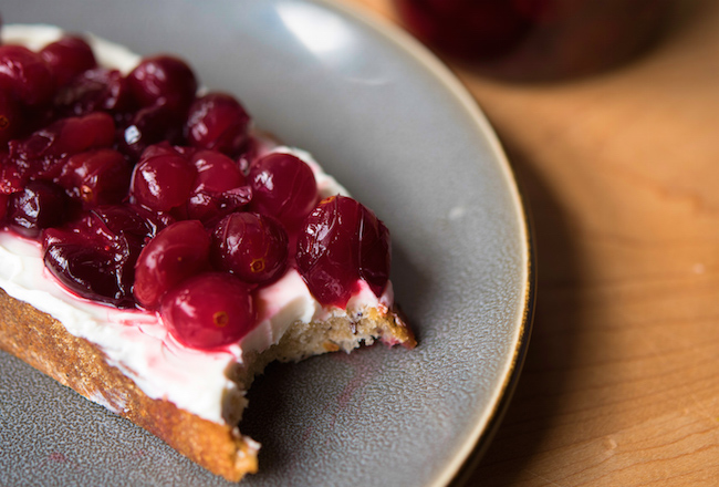 Pickled Cranberries on Toast with Cream Cheese