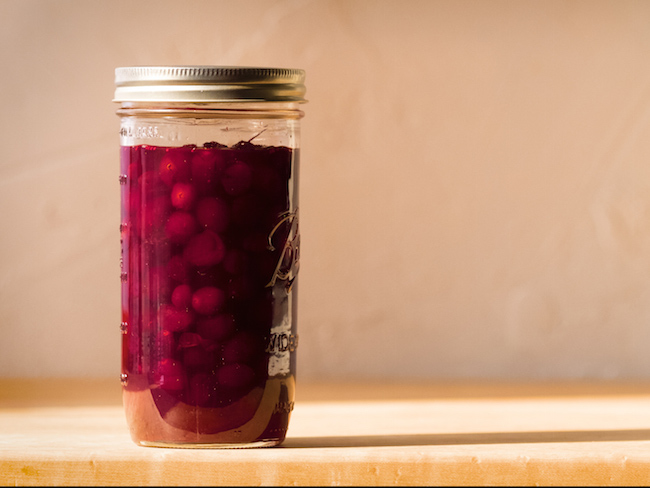 Cranberries Pickling in Mason Jar