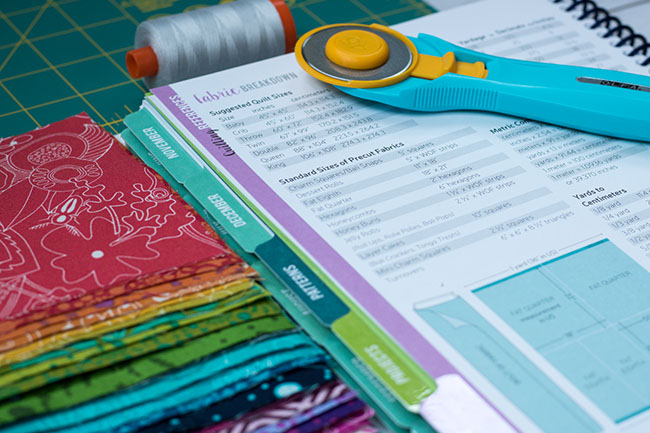 Fat Quarter pre-cuts next to a handy list of common pre-cut sizes, from The Quilter's Planner