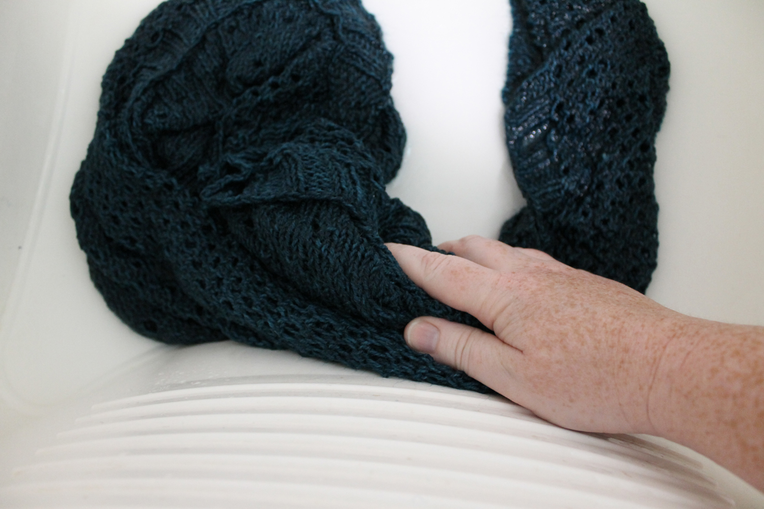 Washing a knit shawl
