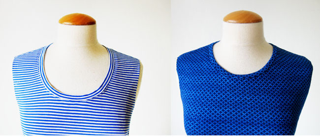 two different knit tee necklines